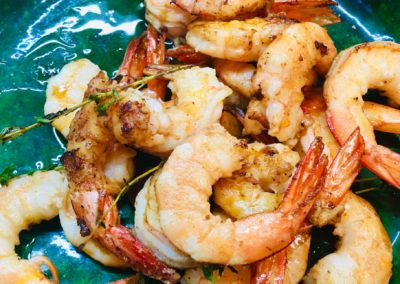 Gambas flambéed with Pastis